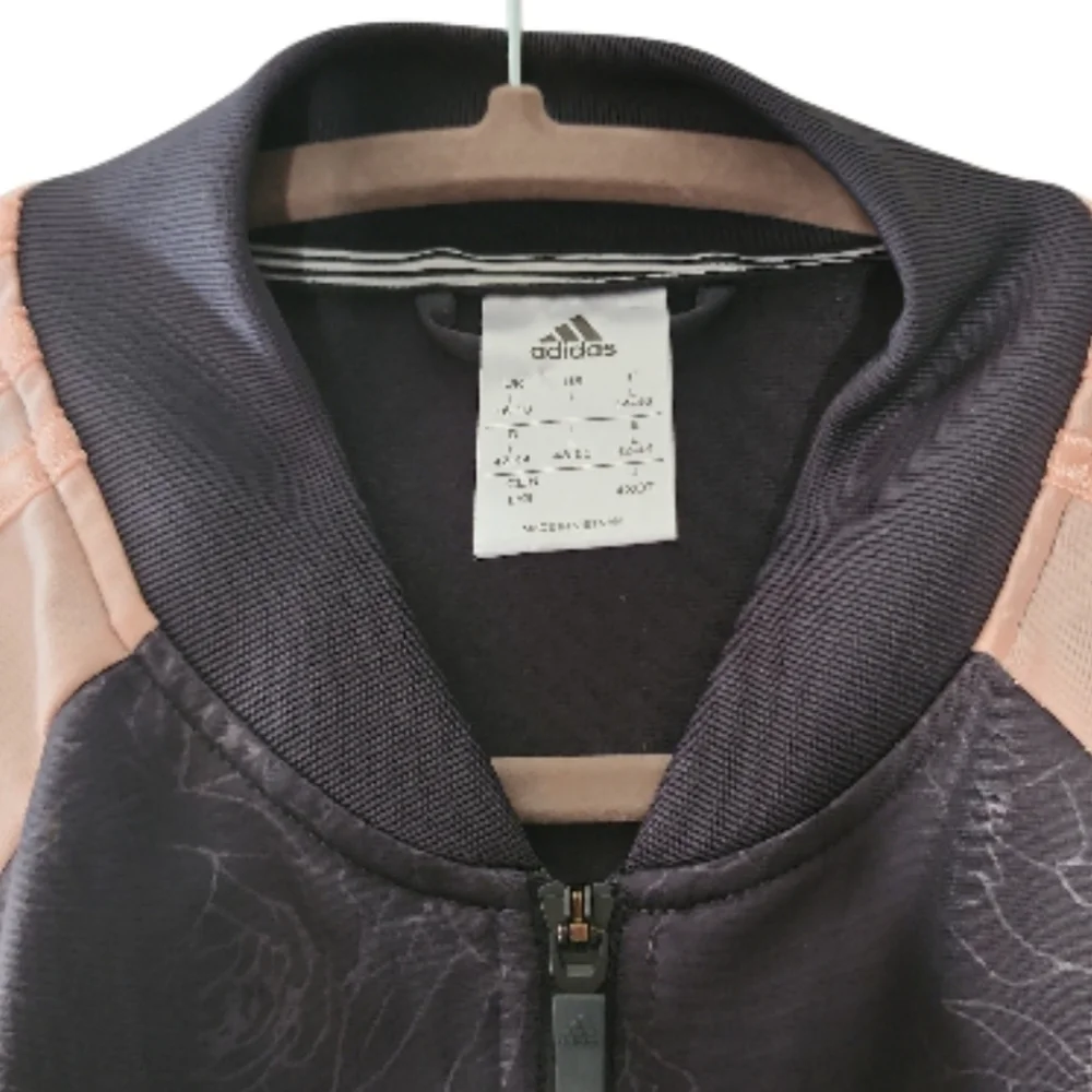Adidas Originals Pink & Black Floral Embossed Zip Track Jacket Women Size Large
